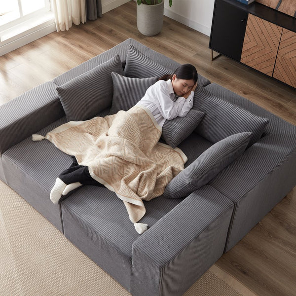 English Elm 104-Inch Corduroy Modular L Shaped Sectional Sofa with Plush Foam, No Assembly, Versatile Lounge Grey W834S00386