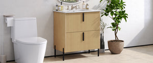 English Elm Christopher Knight Home® - 30" Bathroom Vanity With Ceramic Sink, Soft-Close Drawers & Elegant Fluted Design For Small Spaces N817P295761N