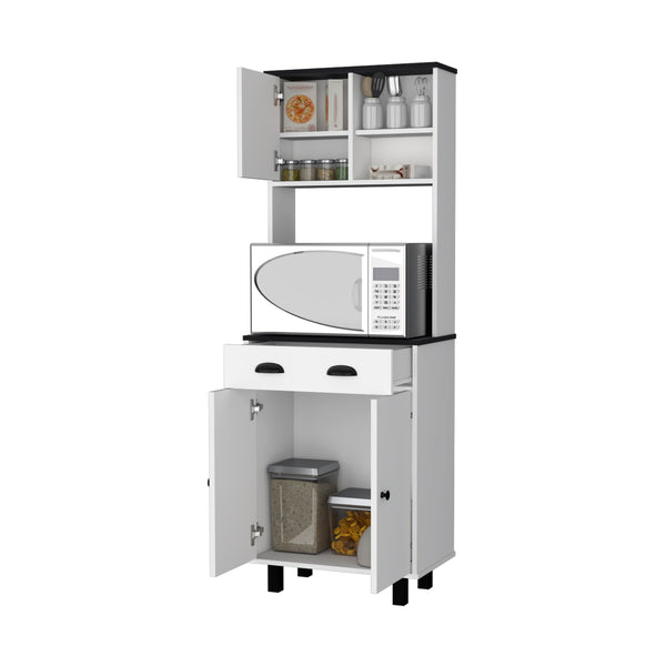 English Elm FM FURNITURE Tacna Kitchen Pantry Multicolor - Microwave Top, Drawer, 4 Shelves, Ample Storage, Wengue B128P321059