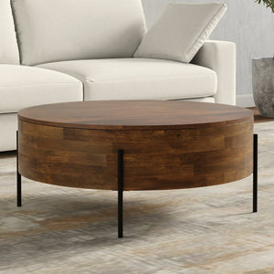 English Elm Rayburn Round Solid Mango Wood Cocktail Table with Matte Black Legs for Living Room Walnut Brown B136P429099