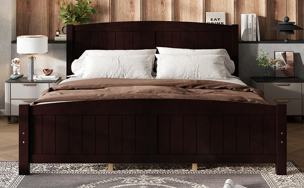 English Elm King Solid Wood Platform Bed with Slatted Support, Modern White Finish, No Box Spring Needed, Sturdy Design Espresso W1580P374317