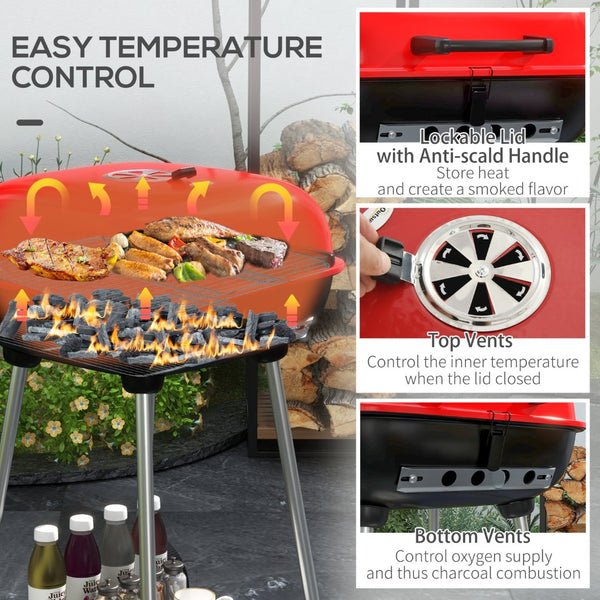 English Elm Outsunny Square Charcoal Grill Enameled Steel Bbq Smoker with Wheels for Outdoor Cooking W2225P200659