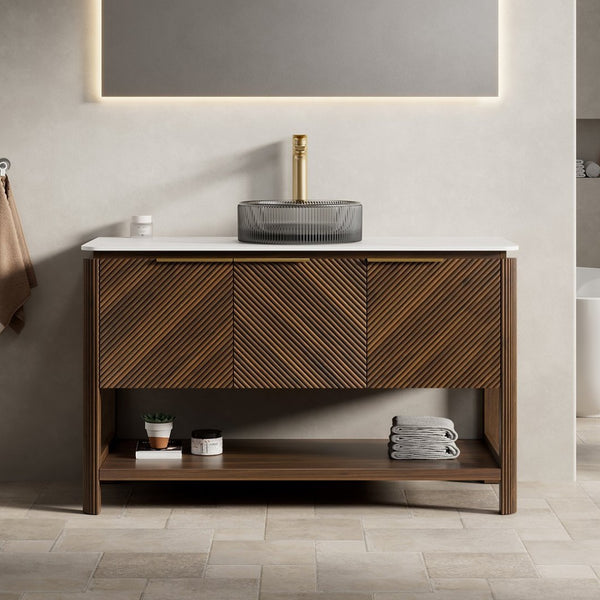 English Elm Dipa 48 Inch Floating Bathroom Vanity Walnut Cabinet Sintered Stone Top Led Sensor W2615S00731
