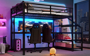 English Elm Full Loft Bed With Integrated Desk, Storage Stairs, Led Lights & Usb Ports For Modern Spaces W1580S00478