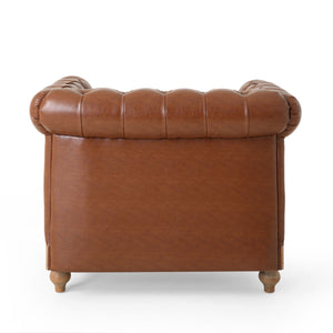 English Elm Christopher Knight Home® - CLUB Club Chair Chesterfield-Inspired Tufted PU Upholstery with Nailhead Trim, Scrolled Arms, Turned Legs Light Brown 39.25 L x 34.25 W x 25 H 72069.00COGN
