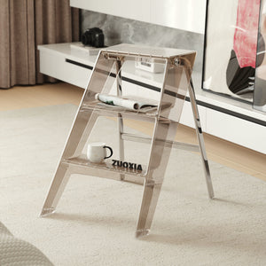 English Elm Home Foldable Ladder Frame multi-use ABS+Steel stool side table bookshelf anti-slip compact stand Transparent W3318P308250