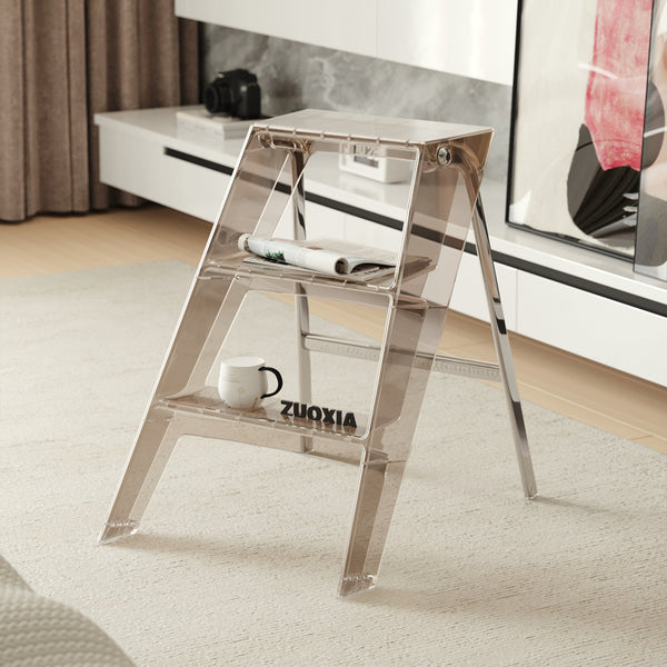 English Elm Home Foldable Ladder Frame multi-use ABS+Steel stool side table bookshelf anti-slip compact stand Transparent W3318P308250