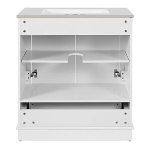 English Elm 30" Elegant Bathroom Vanity with Ceramic Sink, French-Inspired Compact Cabinet with Drawer & Shelf White N710P317676K