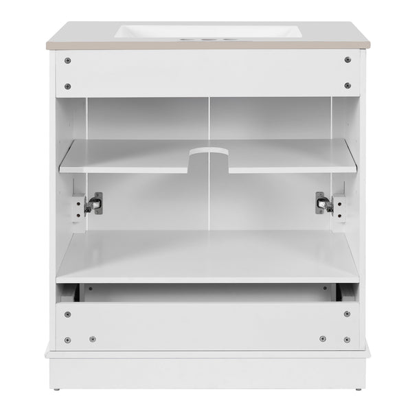 English Elm 30" Elegant Bathroom Vanity with Ceramic Sink, French-Inspired Compact Cabinet with Drawer & Shelf White N710P317676K