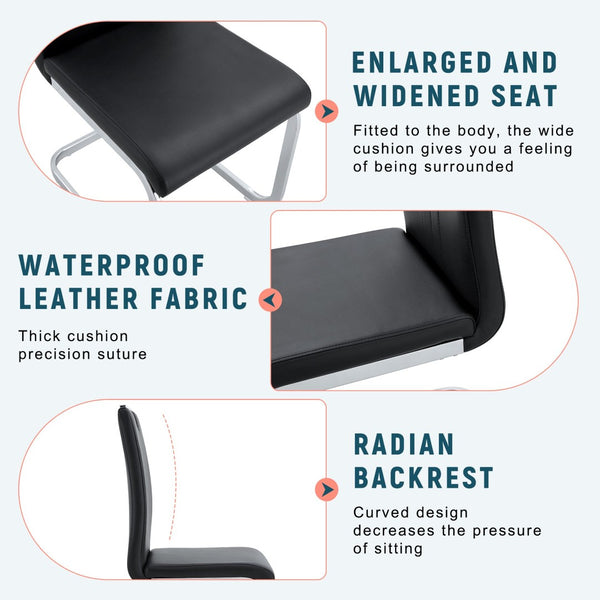 English Elm Set Of 4 Bow-Shaped Black Pu Chairs - Modern Elegance For Dining, Office, And Lounge Spaces W3226P279082-GIGA