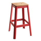 English Elm Natural and Red Armless Bar Stool With Crossbar Support