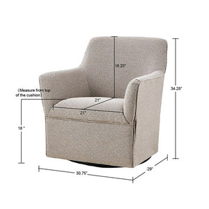 English Elm Augustine Swivel Glider Chair — Grey Upholstered 360° Metal Glider Base, Flared Arms, Foam Seat Comfort B03548650