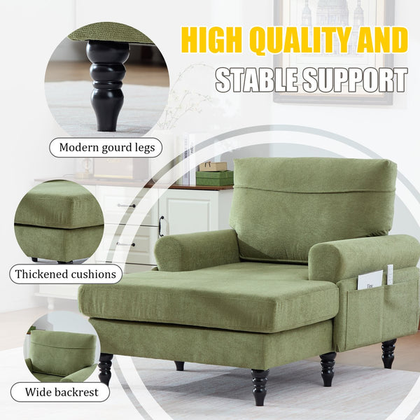 English Elm Modern Chenille Recliner Chaise Lounge Sofa Chair with High-Resilience Foam, Wide Seat, 550lb Capacity Olive Green W395P371338