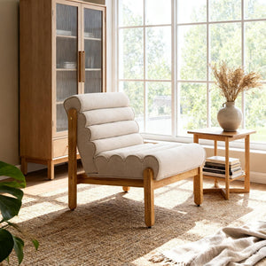 English Elm Fluffy Shearling Accent Chair Plush Tiered Back Solid Wood Frame Cozy Reading Nook Beige+Natural N767P366257E