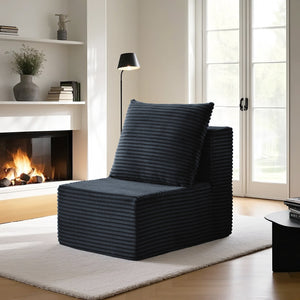 English Elm Single Sofa Corduroy Ottoman with High-Resilience Foam Comfort, Compact Modular Design for Small Spaces Black W848P309966