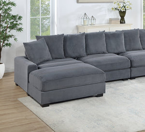 English Elm Contemporary 6-Piece Modular Sectional Set In Dark Gray - Plush Corduroy Couch With Ottomans & Chairs B011S01158
