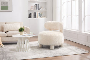 English Elm 063-Fur Plush Armless Accent Chair with 13" Thick Cushion, Curved Wingback & Solid Wood Legs for Cozy Reading Nooks White W527P308809