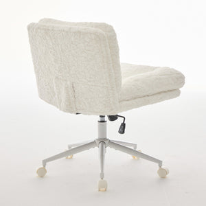 English Elm W26.4 Plush faux alpaca wide seat office chair with double cushion, 360° swivel, ergonomic chic design Cream W1143P369105