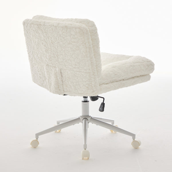 English Elm W26.4 Plush faux alpaca wide seat office chair with double cushion, 360° swivel, ergonomic chic design Cream W1143P369105