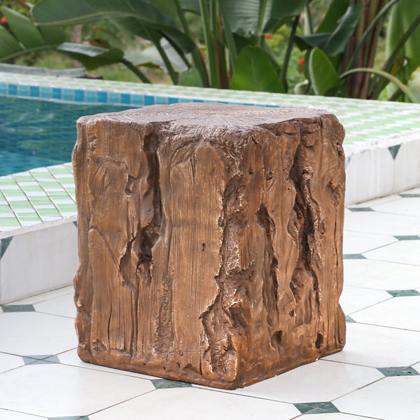 English Elm Christopher Knight Home® - Amira Magnesium Oxide Stump Side Table Brown — All-Weather, Eco-Friendly Rustic Plant Stand Durable N775P300868B