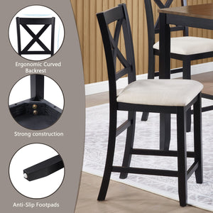 English Elm 5-Piece Modern Dining Set for 4 with Waterproof Wood-Grain Top, X-Back Chairs, Linen Comfort, Stable Frame Beige,Black,Oak W1998S00082