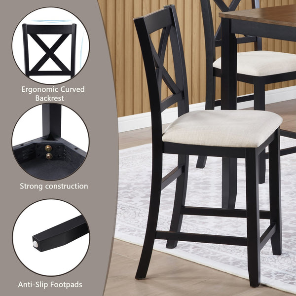 English Elm 5-Piece Modern Dining Set for 4 with Waterproof Wood-Grain Top, X-Back Chairs, Linen Comfort, Stable Frame Beige,Black,Oak W1998S00082