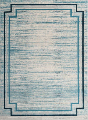 Unique Loom Oasis Fountain Machine Made Border Rug Blue, Ivory/Navy Blue/Gray 9' 0" x 12' 0"