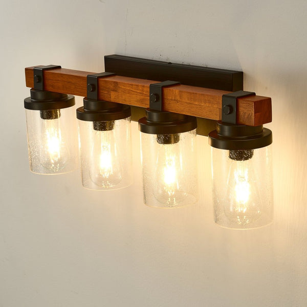 English Elm 4-light Matte Black Wood Accent Wall Sconce with Clear Glass Shades for Modern Homes W5008P388938