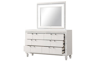English Elm Genoa Six Drawer Dresser Art Deco Glam White Lacquer with Mirror Trim Accents B078P497937