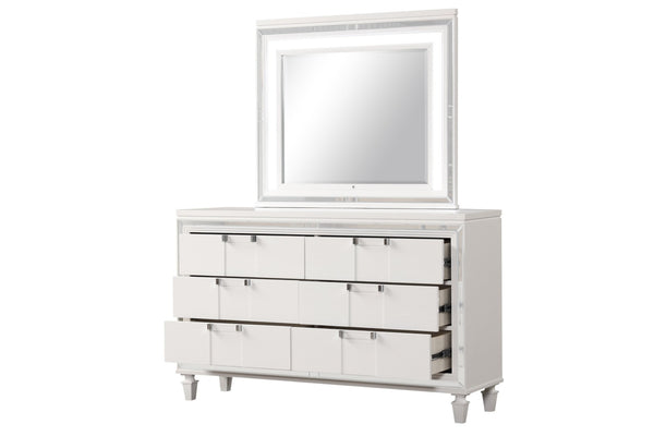 English Elm Genoa Six Drawer Dresser Art Deco Glam White Lacquer with Mirror Trim Accents B078P497937