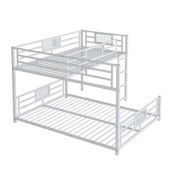 English Elm L-shaped Metal Twin over Full Bunk Bed with Durable Steel Frame, Space-Saving Design and Kid-Friendly Safety Features White N709P196510K
