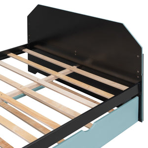 English Elm Full Size Wood Daybed with Twin Trundle Desk and Usb Charging for Teen Rooms Blue LT000262AAC