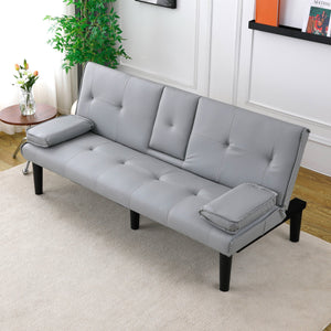 English Elm The 67-inch light gray PVC multifunctional sofa bed with cup holders, one-click fold, 500lb capacity W3371P354627