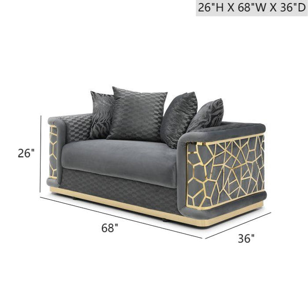 English Elm Talia Chic Micro Suede Loveseat with Patterned Arms, Gloss Brass Trim & Kiln-Dried Hardwood Frame Dark Gray 35 L x 26 W x 69 H B078P301563