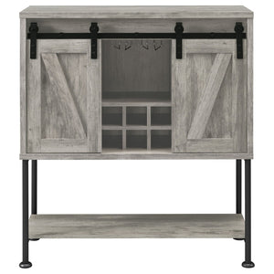 English Elm Hovander Farmhouse Bar Cabinet with Sliding Barn Doors Wine Storage and Gunmetal Legs B062P441038