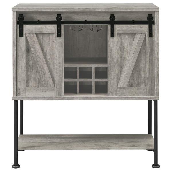 English Elm Hovander Farmhouse Bar Cabinet with Sliding Barn Doors Wine Storage and Gunmetal Legs B062P441038
