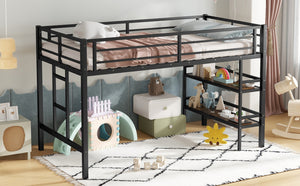 English Elm Twin Metal Loft Bed With Storage Shelf, Safe Climbing Ladder, Guardrails & Space-Saving Design For Kids W1580P309652-GIGA
