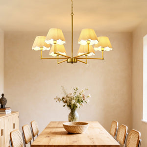 English Elm 8-light Gold Rope Wrapped Fabric Shade Chandelier for Dining and Living Rooms W5008P391565