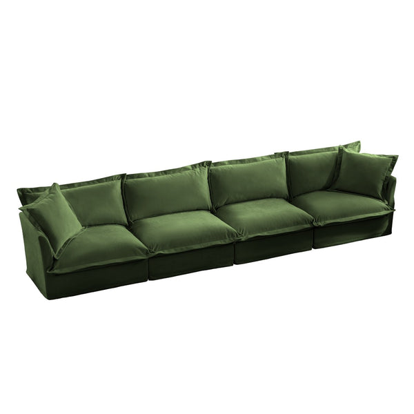 English Elm Slipcovered Extra Deep 4-Seater Sofa In Green Chenille – Removable Covers, Modular Design & Comfort! W3041S00054-GIGA