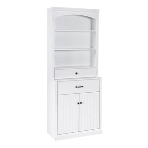English Elm White Bathroom Storage Cabinet with Zinc Knob Doors, 4 Drawers, 6 Open Shelves & Adjustable Tiers for Organized Space (63"x10.8"x78.7") N725S252486K