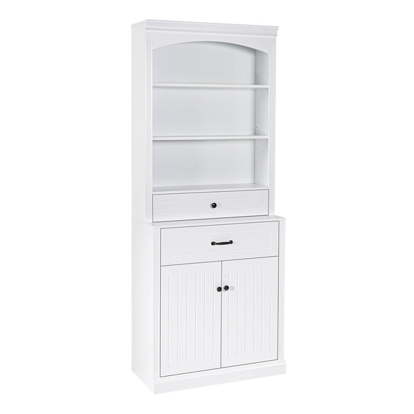 English Elm White Bathroom Storage Cabinet with Zinc Alloy Knobs, Adjustable Shelves, Smooth Drawers & Open Shelves for Organized, Durable MDF Storage (78.7" H) N725P252486K