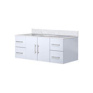 English Elm Glossy Modern White Bath Vanity 48" W x 22" D with Carrara Marble Top, Soft-Close Drawers, Durable B2731P258491