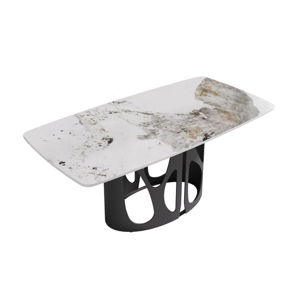 English Elm 70.86" Modern Sintered Stone Dining Table With Curved Edges & Sturdy Black Iron Legs For 6-8 People W1535S00431