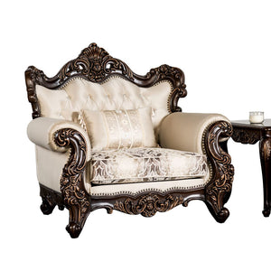 English Elm Traditional Carved Tufted Accent Chair with Rolled Arms, Nailhead Trim and Elegant Upholstery Beige,Cherry 52 L x 43 W x 27 H B2741P380807