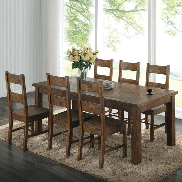 English Elm Mina Rustic Golden Brown 7-Piece Dining Set - Solid Wood Table & Chairs For Cozy Family Gatherings B062S00792
