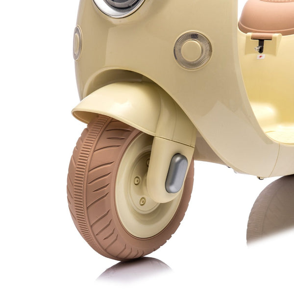 English Elm 12v Dual Motor Two Seater Kids Electric Ride on Motorcycle with Bluetooth Led and Trunk Beige W1578P268011