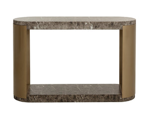 Sunpan CAVETTE Console Table - Dark Emperador Marble-Look with Brass Frame for Entryway & Living Spaces 112636