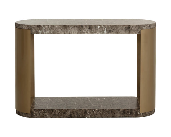 Sunpan CAVETTE Console Table - Dark Emperador Marble-Look with Brass Frame for Entryway & Living Spaces 112636