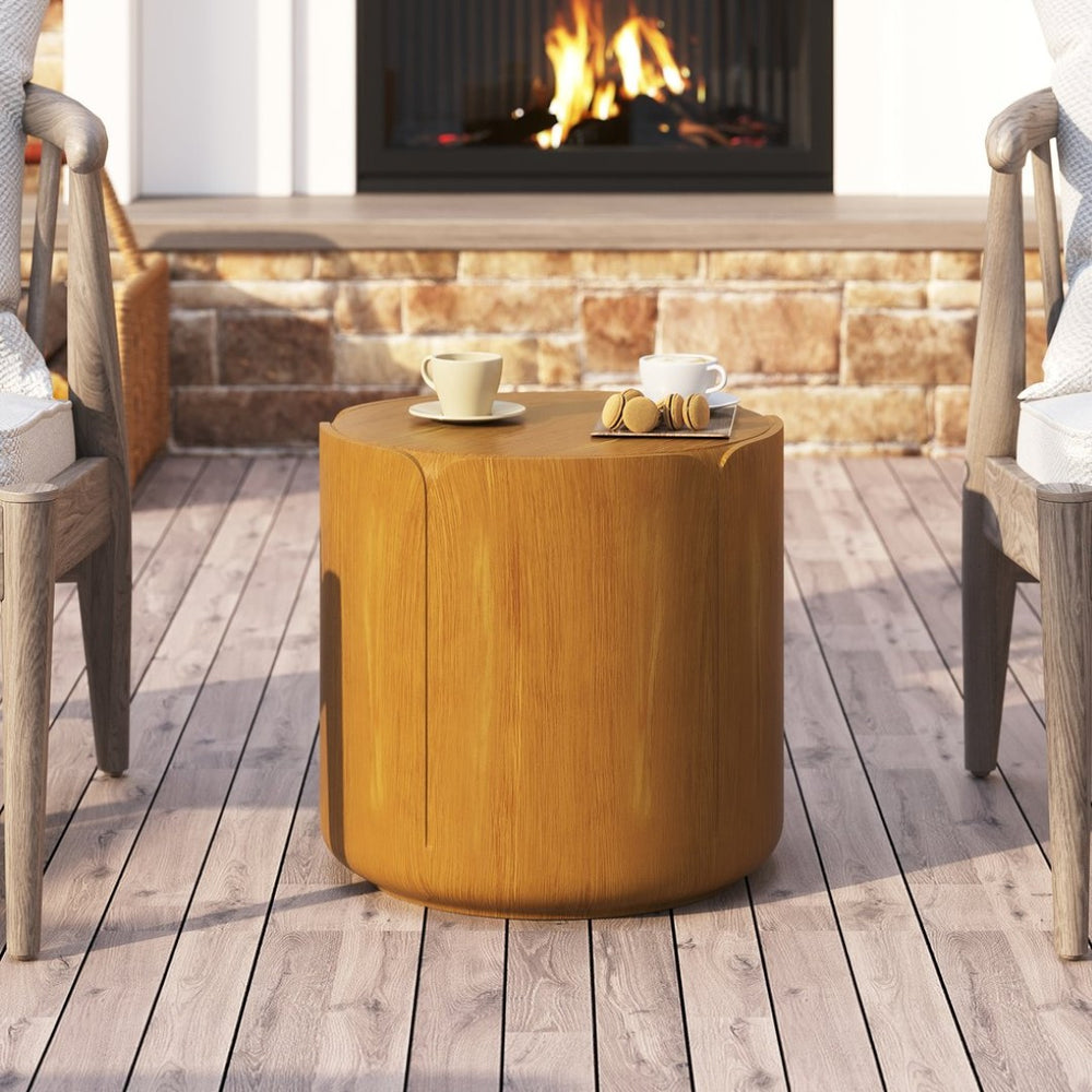 English Elm 19.29"h Tulip Mgo Round Accent Table Waterproof Wood Grain Finish Patio or Living Room Natural W757P387421
