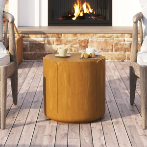 English Elm 19.29"h Tulip Mgo Round Accent Table Waterproof Wood Grain Finish Patio or Living Room Natural W757P387421